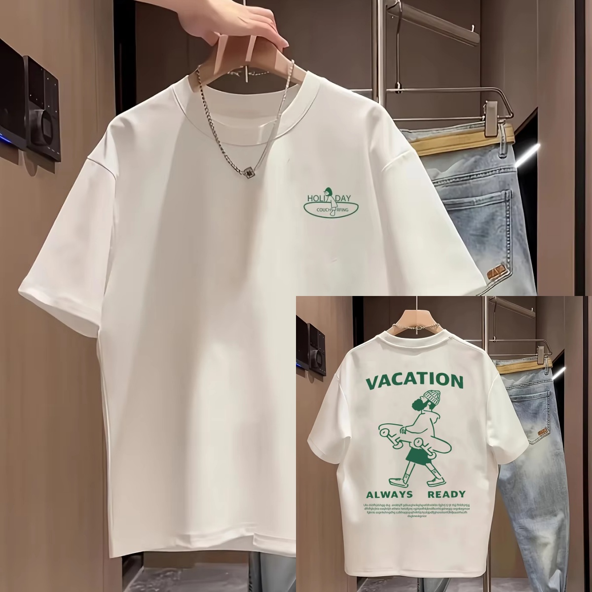 Streetwear Brand Slogans - 화이트 피규어 & 슬로건 프린트 캐주얼