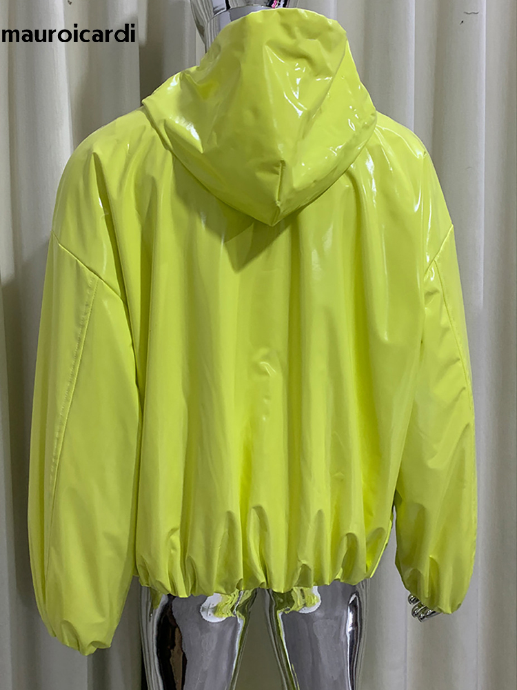 Streetwear Brand China - Mauroicardi 봄 오버사이즈 샤이니 글로시 가죽