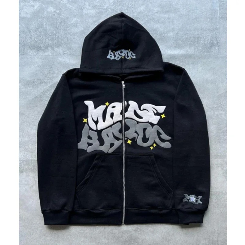 아메리칸 레트로 스타 & 레터 프린트 지퍼 후드티 여성 - Streetwear Brand Hoodie 리뷰 및 가격