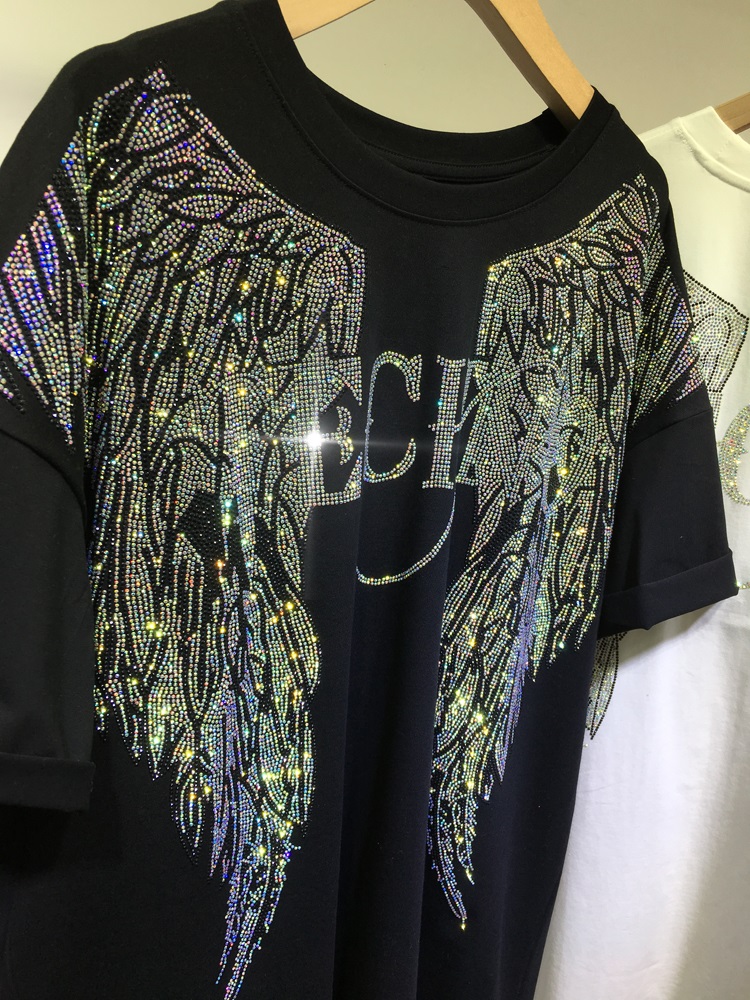 L-4XL 오버사이즈 라인스톤 엔젤 윙 할리 티셔츠,  - Streetwear Brand Shirts 리뷰 및 가격