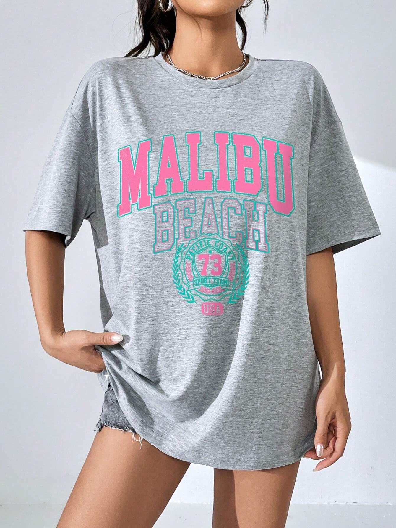 말리부 비치 편지 인쇄 인쇄 여성 티셔츠 스트리트 캐주 - Streetwear Brand Shirts 리뷰 및 가격