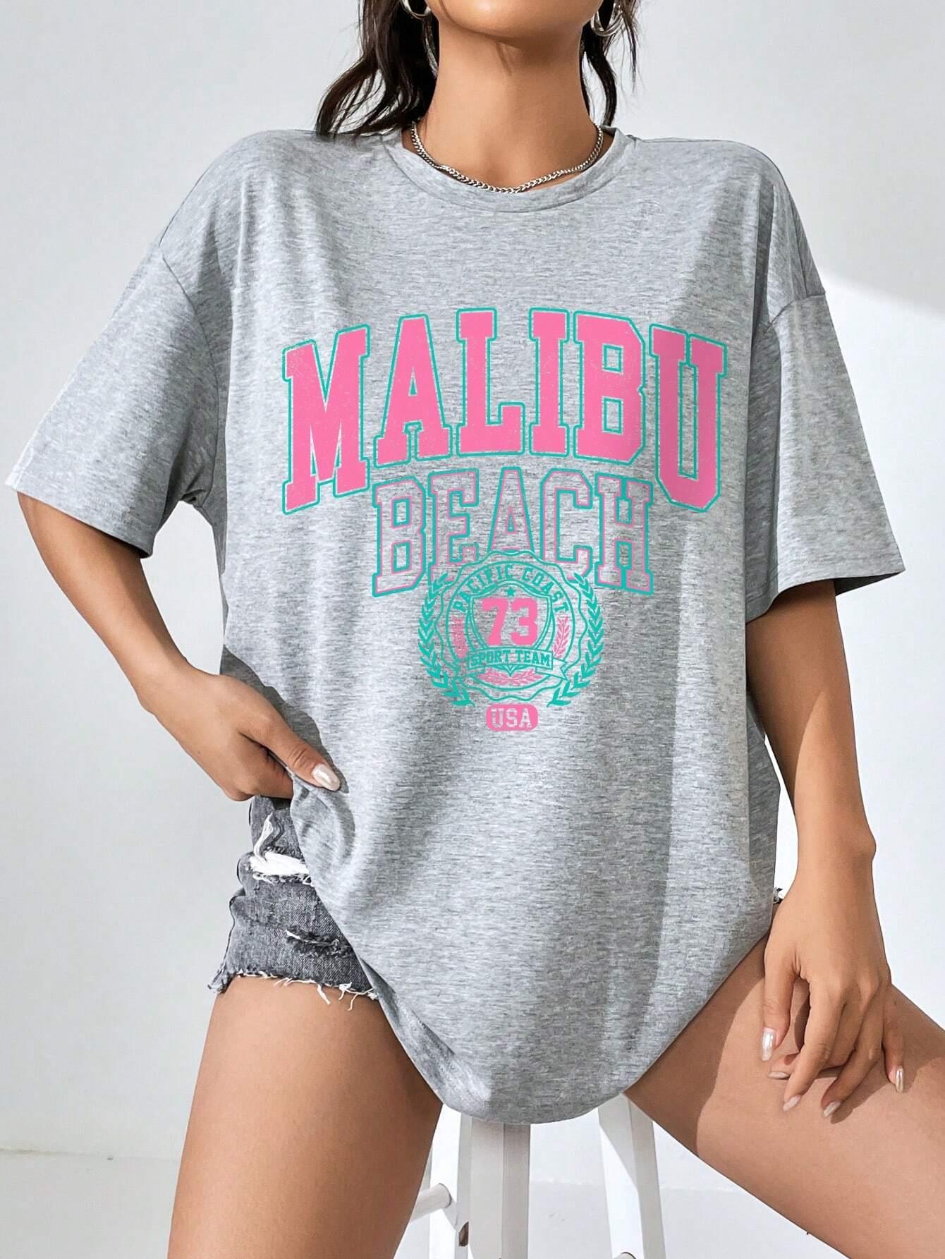 말리부 비치 편지 인쇄 인쇄 여성 티셔츠 스트리트 캐주 - Streetwear Brand Shirts 리뷰 및 가격